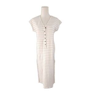 REEF Surf Women’s Striped Waffle Knit Beach Coverup Midi Henley Dress Sz Small